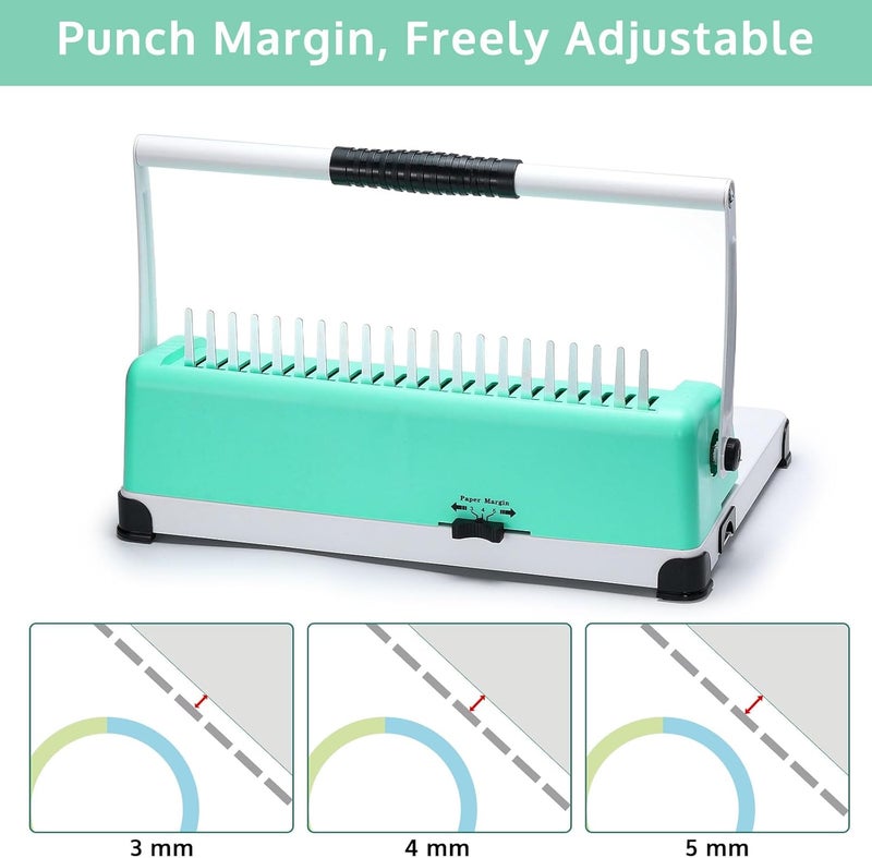 OFFNOVA Binding Machine, 21-Hole 450 Sheets Paper Comb Binding Machine for Letter Size / A4 / A5 Paper, Easy to Punch Handle, Adjustable Margin, Book Binder with 100 PCS 3/8'' Comb Binding Spines - Image 3